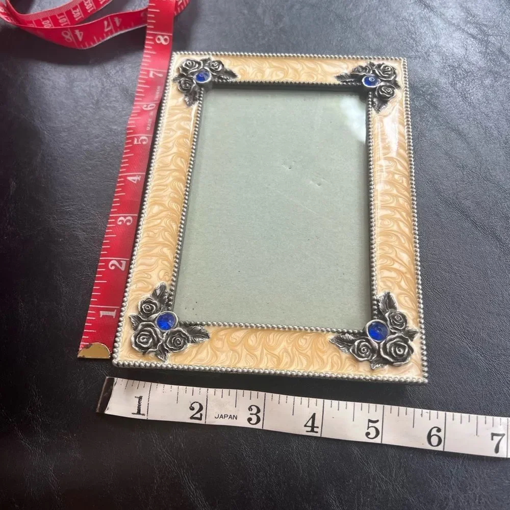 Metal, Yellow Swirl Enamel, Jeweled Picture Frame